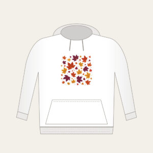 Falling Maple Leaves in Rust and Plum Hoodie in white: Maple leaves in rust, gold and plum drift across the artwork in an all-over scatter.