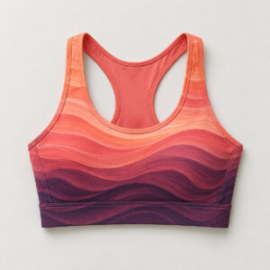 Sunset Ripple Racerback Sports Bra with all-over ripple lines in a sunset gradient from coral to plum
