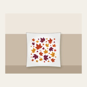 Falling Maple Leaves in Rust and Plum Pillow in white: Maple leaves in rust, gold and plum drift across the artwork in an all-over scatter.