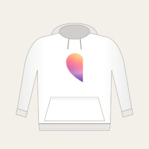 Dawn Gradient Half Heart Hoodie in white: A left-half heart filled with a dawn gradient of peach, rose and pale violet, edged with a thin cream border.