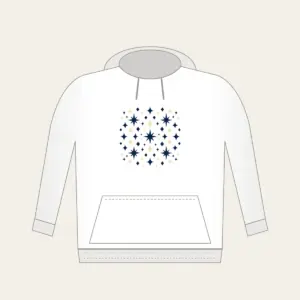 Navy and Cream Diamonds and Stars Hoodie in white: Diamonds and stars repeat across the artwork in navy and cream.