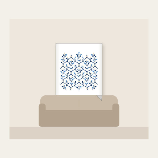 Product image Navy Trellis and Leaf Pattern Fleece Blanket