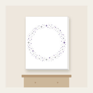 Constellation Dot Border Canvas Print in white: Tiny constellation dots joined by fine lines in silver and violet form a border around an empty centre.