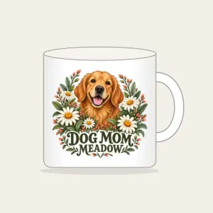 DOG MOM MEADOW Mug in white