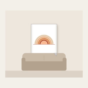 Stepped Arc Sunrise Over the Horizon Fleece Blanket in white: A rising sun built from five stepped arcs in apricot, rust and sand above one thin horizon line.