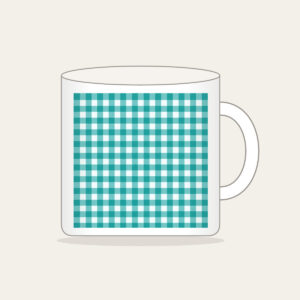 Teal Gingham Check Mug in white: A teal gingham check crossed by a fine white line.