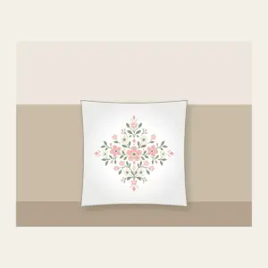 Tiny Blooms and Diamonds in Blush Pillow in white: Small flowers and diamond shapes repeat in blush, sage and cream.