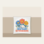 NEW BABY BUTTON BLOSSOMS Pillow in white
