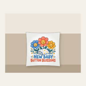 NEW BABY BUTTON BLOSSOMS Pillow in white