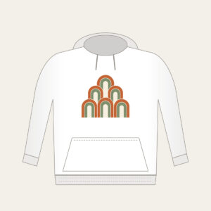 Terracotta Nested Arches Hoodie in white: A repeat of nested arches in terracotta, sage and cream.