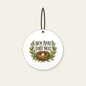 NEW BABY FIRST NEST Ceramic Ornament in white