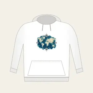 Vintage Map Coastlines and Compasses Hoodie in white: Vintage-style coastlines and tiny compasses in navy, cream and teal.