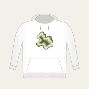 Moss Contour Lines with a Gold Thread Hoodie in white: Moss contour lines in olive, sage and cream are traced with one thin gold line.
