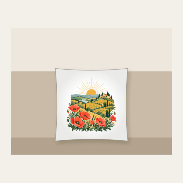 Product image Terraced Hills at Sunrise with Poppies Pillow