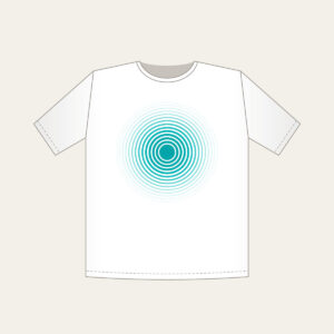 Teal Ripple Rings Fading to White T-Shirt in white: Concentric ripple lines spread in teal and thin out to white.