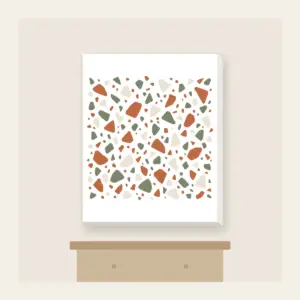 Terracotta and Sage Terrazzo Chips Canvas Print in white: Terrazzo chips scattered in terracotta, sage and cream.
