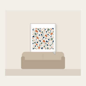 Chip Terrazzo in Terracotta and Navy Fleece Blanket in white: An all-over terrazzo of chips in terracotta, sage, navy and cream on a warm white field.