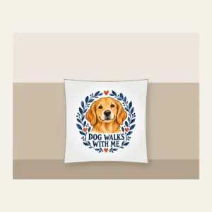 DOG WALKS WITH ME Pillow in white