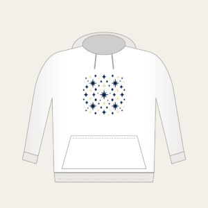Navy and Cream Diamonds and Stars Hoodie in white: Diamonds and stars repeat across the artwork in navy and cream.