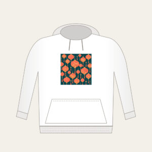Coral and Gold Paper Lantern Night Hoodie in white: Paper lanterns in coral and gold with fine strings across deep teal.