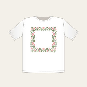 Sage Vine and Tulip Border T-Shirt in white: A border of curling sage vines and blush tulips around an empty center.