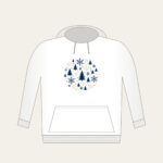 Snowflakes and Pines in Navy and Cream Hoodie in white: Snowflakes and pines repeat in navy and cream.