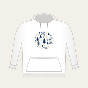 Snowflakes and Pines in Navy and Cream Hoodie in white: Snowflakes and pines repeat in navy and cream.