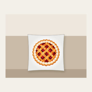 Lattice Berry Pie Pillow in white: A lattice-top pie bursting with red berries and a cream crust edge.