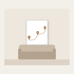 Dotted Route Linking Map Pins Fleece Blanket in white: A dotted route line connects small map pins in cream on warm brown.