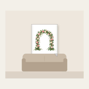 Rose and Ivy Garden Arch Fleece Blanket in white: An arch of climbing roses and ivy in blush, deep green and cream, leaving generous open space in the middle.
