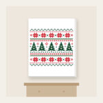 Fair Isle Pines and Stars in Red Canvas Print in white: Knit-inspired rows of pines and stars in red, cream and green repeat in tidy bands.