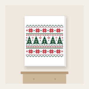 Fair Isle Pines and Stars in Red Canvas Print in white: Knit-inspired rows of pines and stars in red, cream and green repeat in tidy bands.