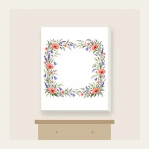 Roadside Wildflower Border Canvas Print in white: A loose border of coral, violet and green wildflowers and grasses along the edges, leaving the center open.
