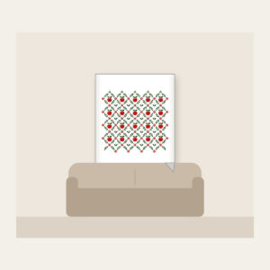 Orchard Diamond Lattice Fleece Blanket in white: A diamond lattice with small apple and leaf motifs in red, cream and green.