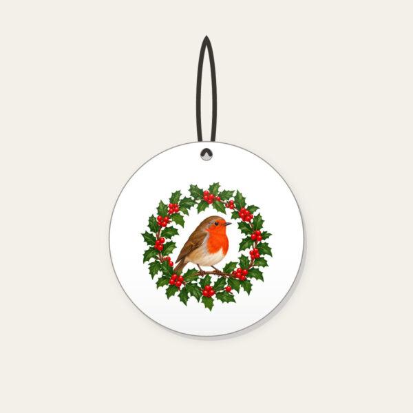 Product image Robin in a Holly Wreath Ceramic Ornament
