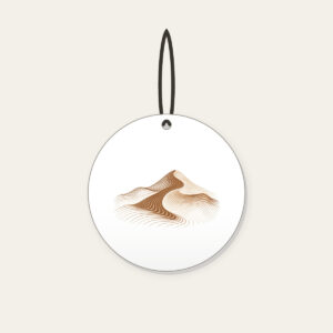 Rolling Dune in Topographic Lines Ceramic Ornament in white: Topographic contour lines shaped into a rolling dune, drawn in warm brown and cream.