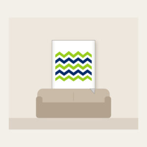 Lime and Navy Zigzag Bands Fleece Blanket in white: Bold zigzag bands in lime, white and navy sweep across the artwork.