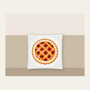 Lattice Berry Pie Pillow in white: A lattice-top pie bursting with red berries and a cream crust edge.
