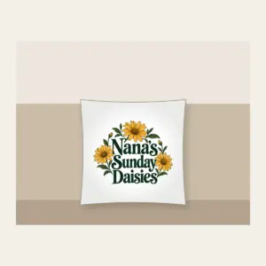 Nana's Sunday Daisies Pillow in white