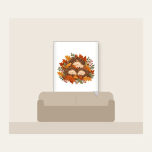 Sleeping Hedgehogs in Autumn Leaves Fleece Blanket in white: Little hedgehogs curl up asleep among fallen leaves in brown, rust and sage.