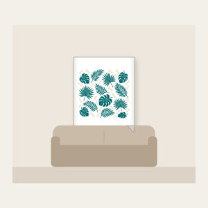 Palm Leaves and Little Bones Fleece Blanket in white: Palm leaves and small bones in teal and cream, scattered all over.