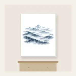 Misty Grey-Blue Ridgelines Canvas Print in white: Grey-blue ridges layer into fog across the artwork.