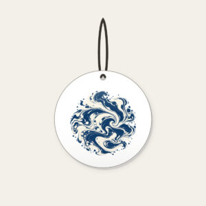 Indigo Marbling Like a Receding Tide Ceramic Ornament in white: Marbling in indigo and cream flows like a tide pulling back.