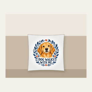 DOG WALKS WITH ME Pillow in white