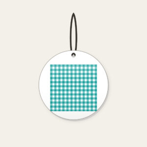 Teal Gingham Check Ceramic Ornament in white: A teal gingham check crossed by a fine white line.