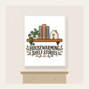HOUSEWARMING SHELF STORIES Canvas Print in white