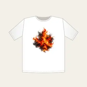 Glowing Embers over Charcoal T-Shirt in white: Glowing embers in orange, red and gold drift over charcoal with a smoky gradient.
