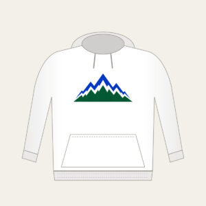 Cobalt Zigzag Mountain Peaks Hoodie in white: Zigzag mountain peaks in cobalt and white over a deep green base.