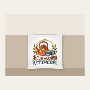 HOUSEWARMING KETTLE WELCOME Pillow in white
