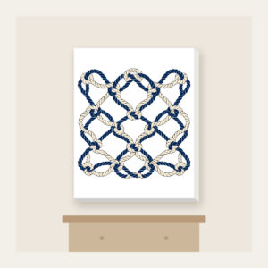 Navy Rope Knot Lines Canvas Print in white: Rope knot lines weave across the artwork in navy and cream.